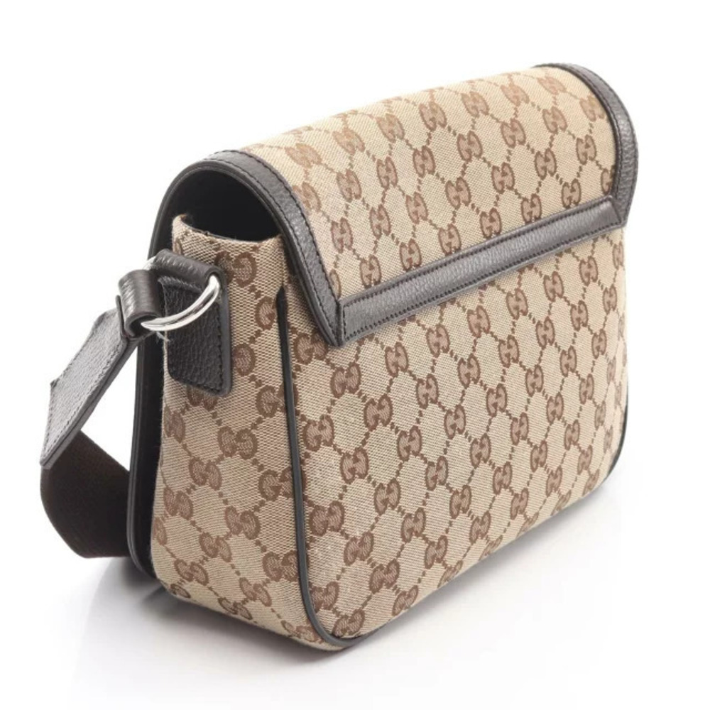Gucci GG Beige Brown Shoulder Canvas Leather Bag Tan Brown